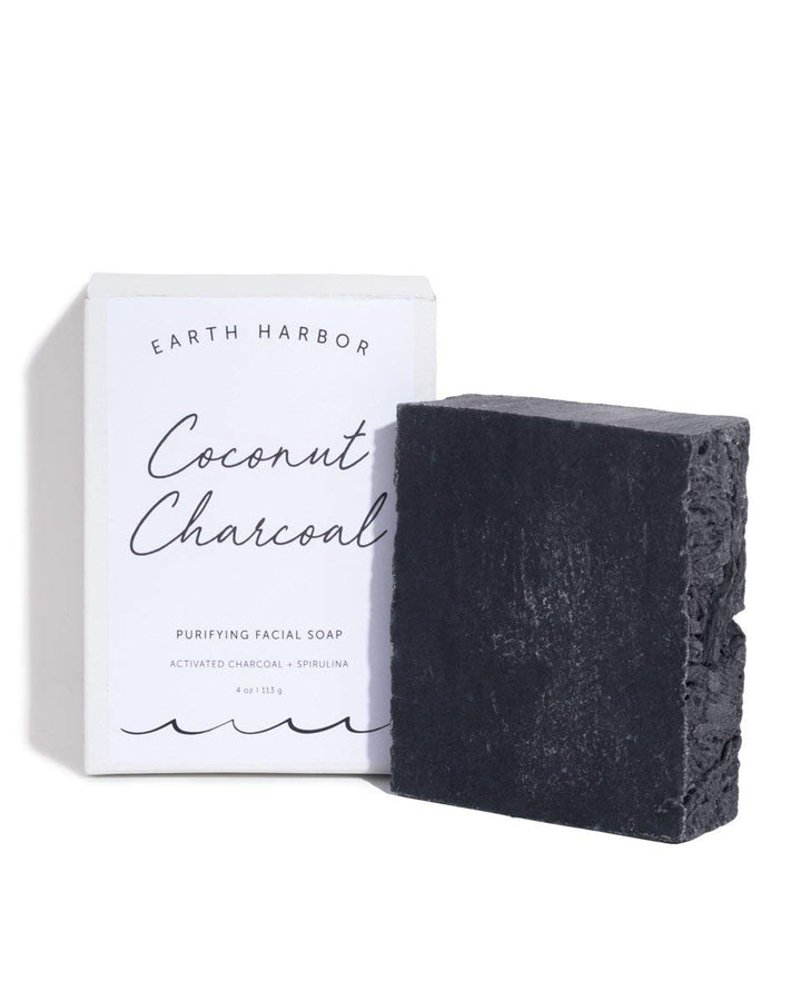 Earth Harbor | COCONUT CHARCOAL Purifying Facial Soap | 100% Botanical + Zero-Waste + No Synthetics | Activated Charcoal & Spirulina