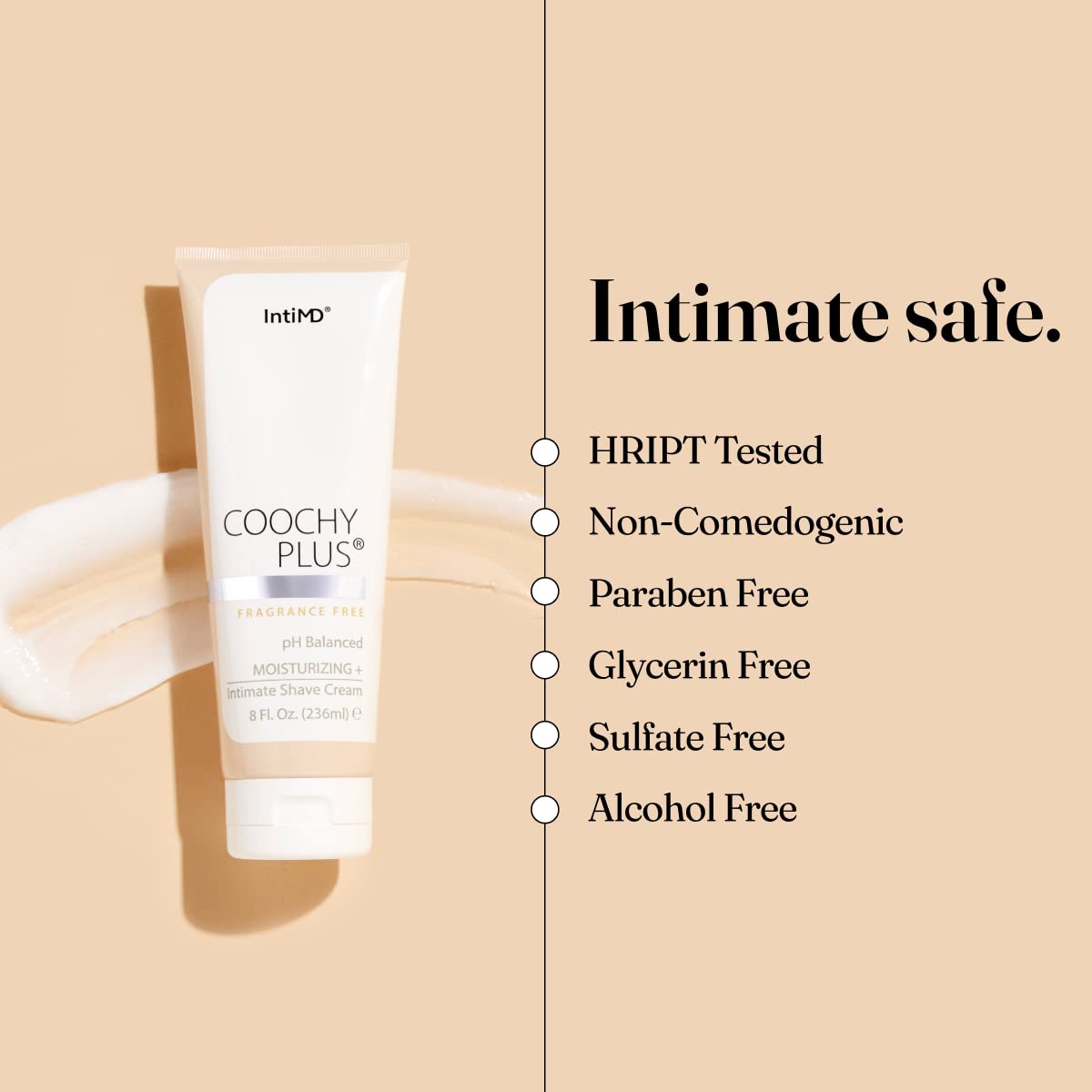 Coochy Plus Intimate Shaving Cream FRAGRANCE FREE For Pubic, Bikini Line, Armpit and more - Rash-Free, Prevents Razor Burns & Bumps, In-Grown Hairs, Itchiness 8oz Tube