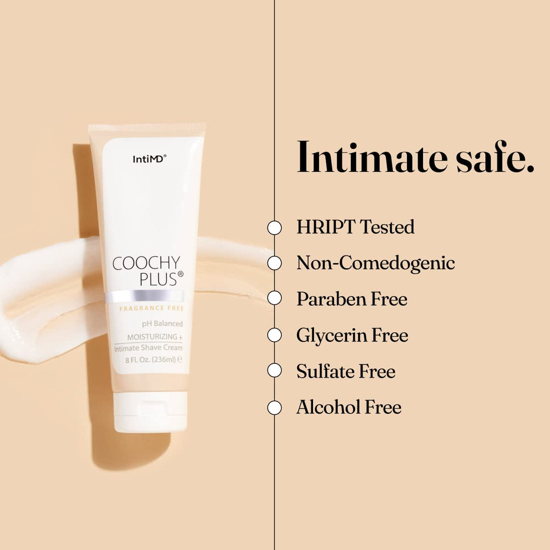 Coochy Plus Intimate Shaving Cream FRAGRANCE FREE For Pubic, Bikini Line, Armpit and more - Rash-Free, Prevents Razor Burns & Bumps, In-Grown Hairs, Itchiness 8oz Tube