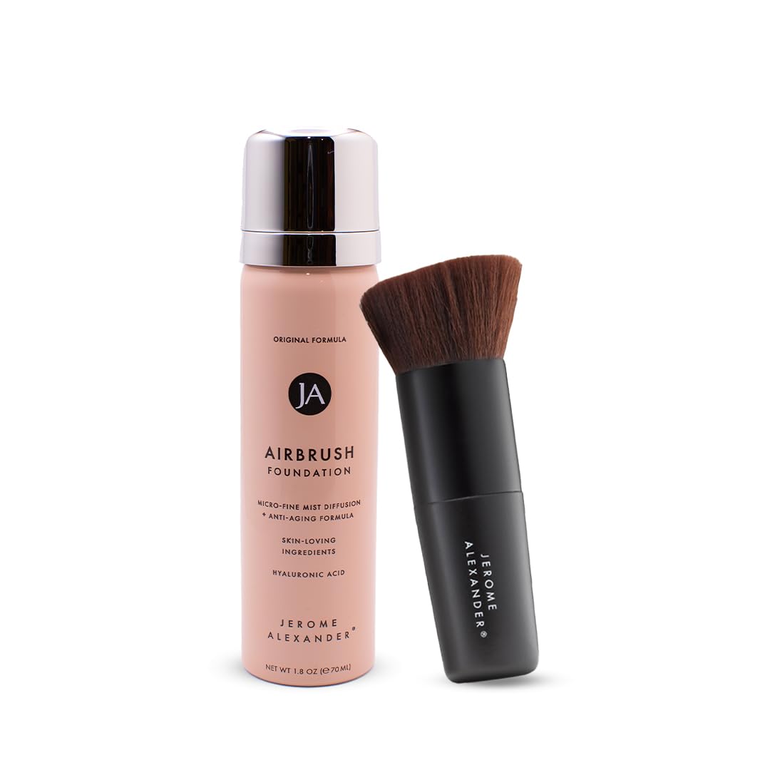 MagicMinerals AirBrush Foundation by Jerome Alexander 2-Piece Makeup Set - Mineral Foundation Spray and Kabuki Brush - Light Medium Shade