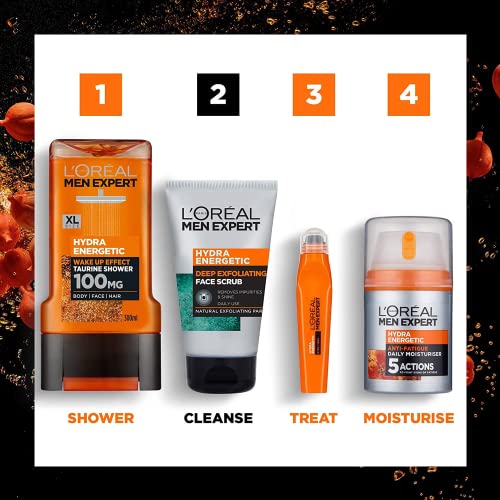 L'Oreal Paris Men Expert Face Scrub, Hydra Energetic Deep Exfoliating Face Wash for Men 100 ml
