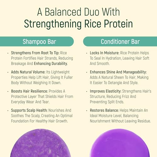 Solid Rice Protein Water Shampoo & Conditioner Hair Soap – Shampoo and Conditioner Bars For Hair With All Natural Plant Based Essential Oils And Zero Waste Packaging (Lavender)
