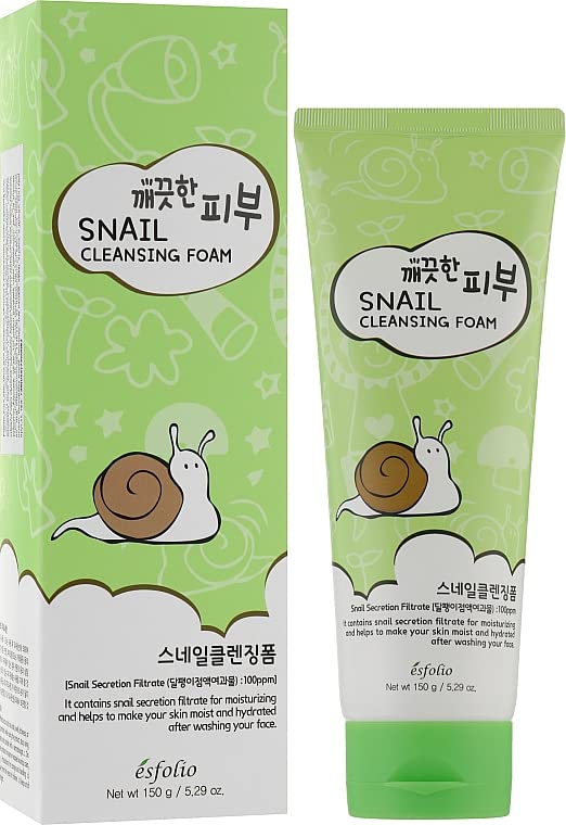 esfolio Snail Cleansing Foam – Nourishing Face Wash for Hydrated & Smooth Skin – Korean Skincare with Snail Extract for Deep Pore Cleansing & Anti-Aging – Gentle Foaming Facial Cleanser (5.29oz-150g)