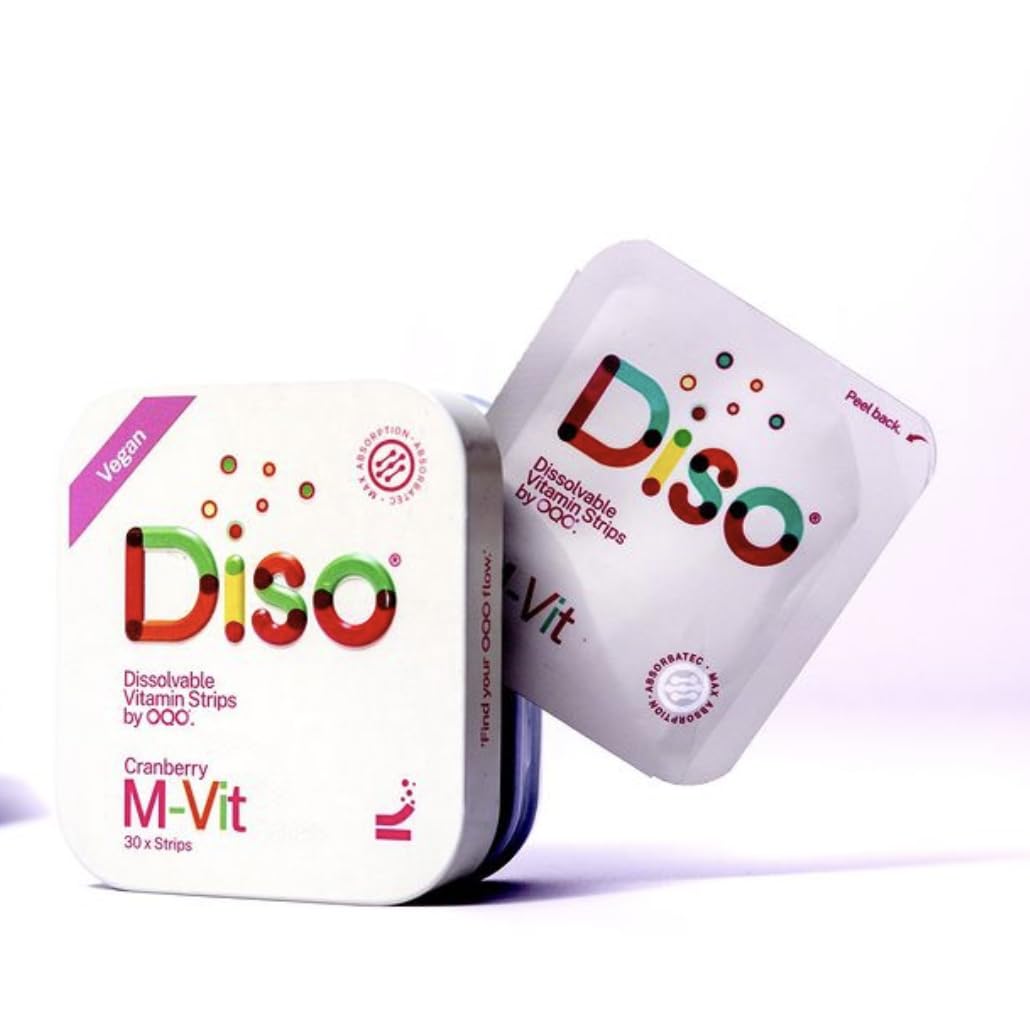 DISO - M-VIT - Multivitamin Dissolvable Oral Supplement Strips, Cranberry Flavor, Vegan, Sugar Free, High Absorption, Gluten Free, Individually Wrapped, 30 Count
