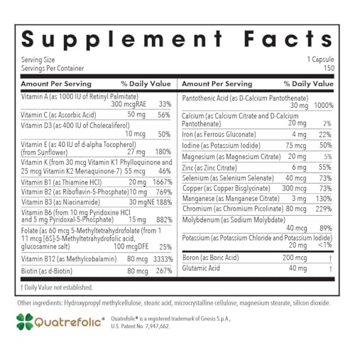 Allergy Research Group Multi-Vi-Min Supplement - Multivitamin for Men & Women, with Iron, Daily Vitamins, for Adults, High Potency, Bioavailable, Vegetarian Capsules - 150 Count