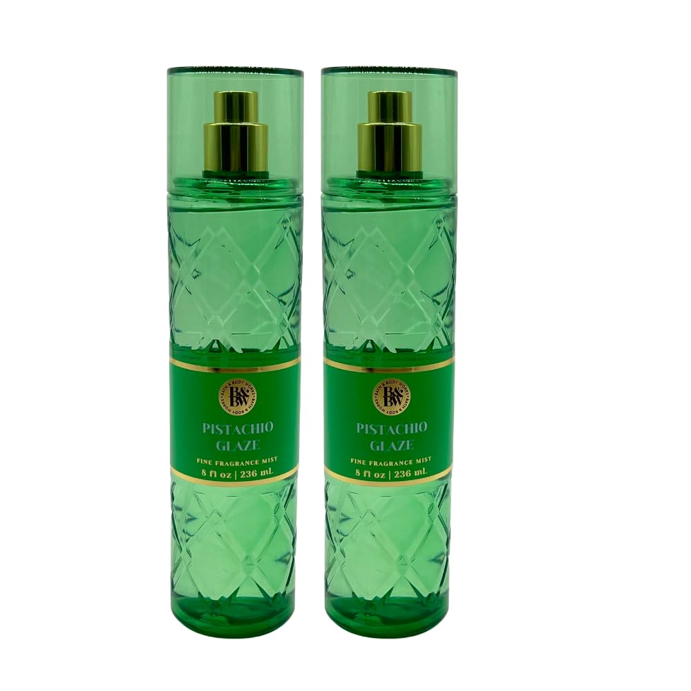 Bath & Body Works PISTACHIO GLAZE Fine Fragrance Mist Gift Set with a Red Bow for Holidays 8 fl oz each - Pack of 2
