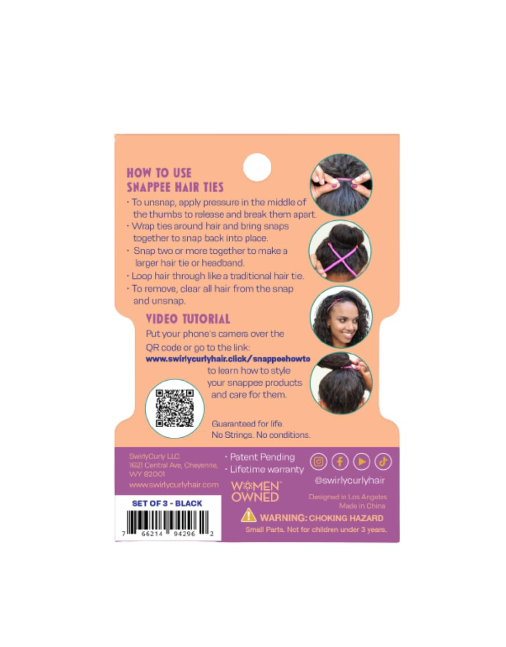 Premium No Crease Snap-Off Hair Ties By Snappee - Easy Ouchless Removal with USA Hand-Made Non-Elastic, Long-Lasting, Super Soft & Stretchy Material for Natural, Thick and All Hair Types! (Licorice)