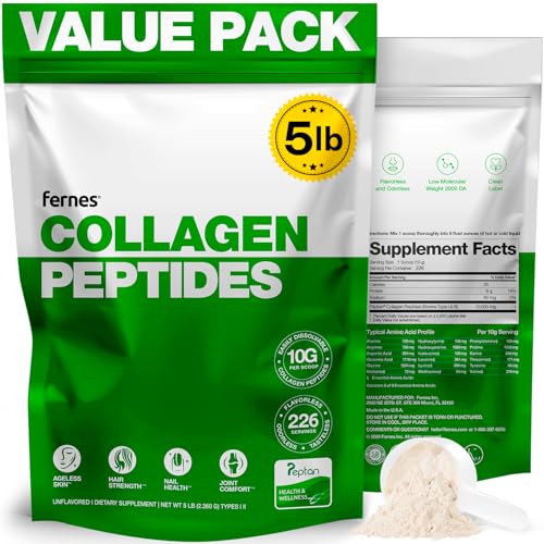 Collagen Powder for Women Men (5LB) Type I & III Flavorless & Odorless Easy-Mix Hydrolyzed Peptan Protein Peptides Joint, Hair, Skin & Nail Support Gluten-Free Non-GMO Keto & Paleo Grass-Fed Kosher