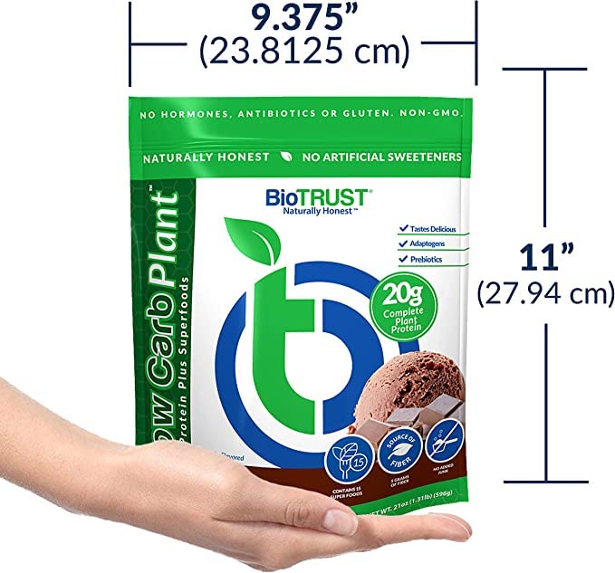 BioTrust Low Carb Plant, Delicious, Creamy, 20 Grams of Clean, Complete, Plant-Based Protein, 5 Grams Fiber, 15 Superfoods, Digestive Enzymes, Vegan, Dairy-Free - 14 Servings (Chocolate)