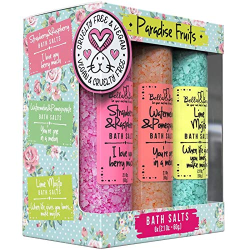 Bella & Bear Paradise Fruits Bath Salts, Foot Soak, Detox, Fruity Scents, Gift - Pack of 6, 2oz