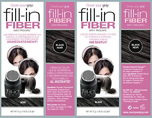 Cover Your Gray Pro Fill-In Fibers With Procapil - Black: Hair Fibers For Thinning Hair, Hair Powder For Bald Spots, Baldness Cover Up, Beard Filler, Hair Thickener, Hair Thickening