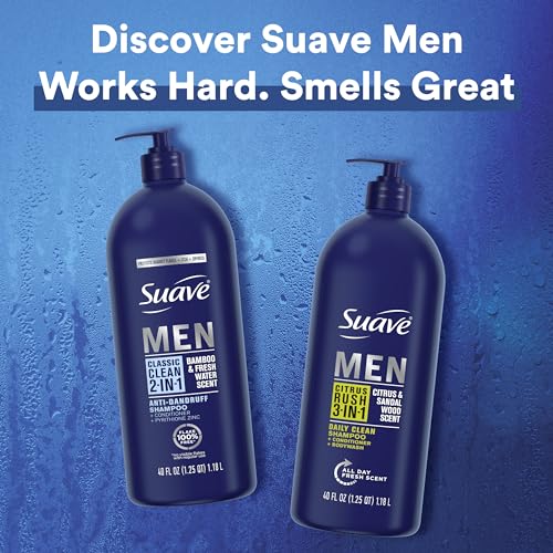 Suave Men 2 in 1 Anti Dandruff Shampoo and Conditioner, Classic Clean with Bamboo scent, 40 oz Pack of 3