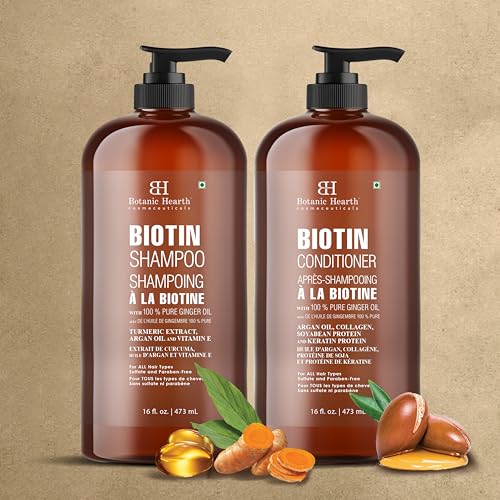 Botanic Hearth Biotin Shampoo and Conditioner Set - with Ginger Oil & Keratin for Hair Loss and Thinning Hair for Men and Women - Sulfate Free, 16 fl oz each