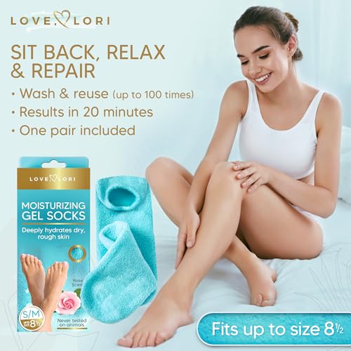 Moisturizing Socks - Gel Silicone Aloe Spa Socks (Up to Size 8.5) Infused with Vitamin E & JoJoba Oil - Self Care Spa Gifts for Women Foot Care