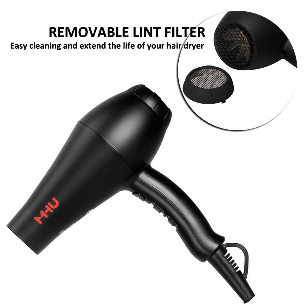 MHD Blow Dryer 1875W Professional Infrared Ionic Hair Dryer 2 Speed and 3 Heat Settings Fast Drying Plus One Concentrator And One Diffuser (Black)