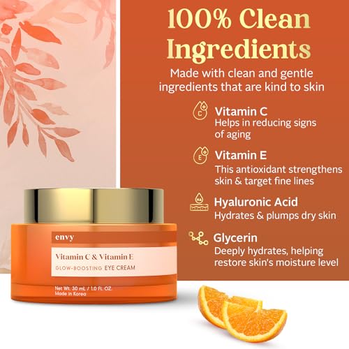 Envy Vitamin C & Vitamin E Under Eye Cream - Reduces Dark Circles, Puffiness & Fine Lines - Anti-Aging - Dermatologist Tested, Cruelty-Free Korean Skin Care for All Skin Types - 1.01 Oz