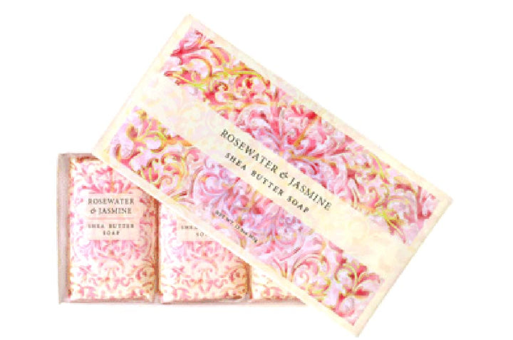 Rosewater & Jasmine Shea Butter Spa Soap Set by Greenwich Bay Trading Co. Individually Wrapped 3 x 4.3 oz in Gift Box