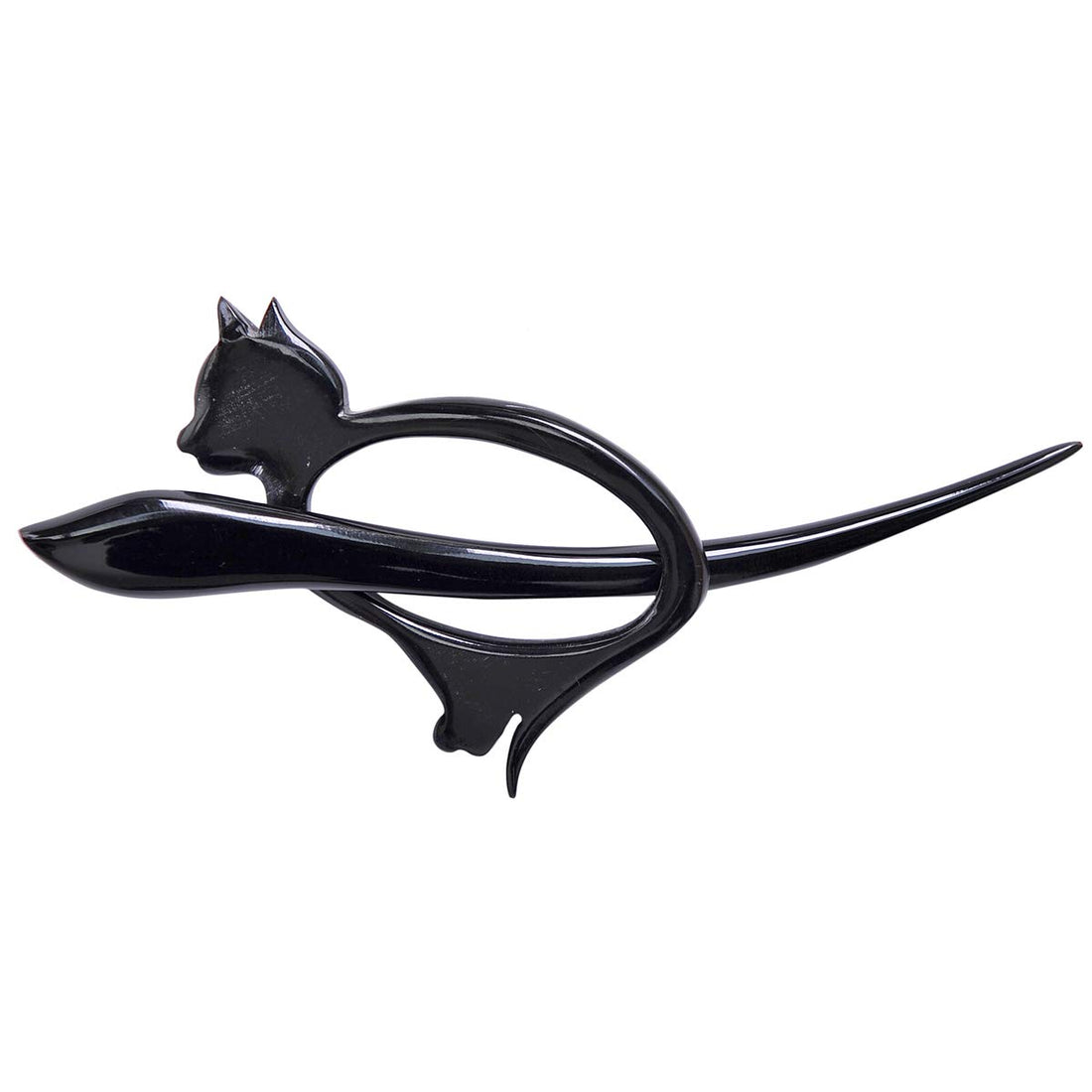 Marycrafts Black Brown Buffalo Horn Cat Kitten Shawl Pin, Hair Pin Accessory Handmade