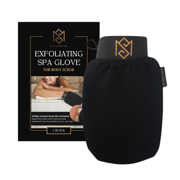 Exfoliating Glove Kessa Mitt Body Scrubber - Dead Skin Remover Shower Glove for Dead Skin Scrubbing and Deep Pore Cleansing - by MoroccanSource (1 Pack Black)
