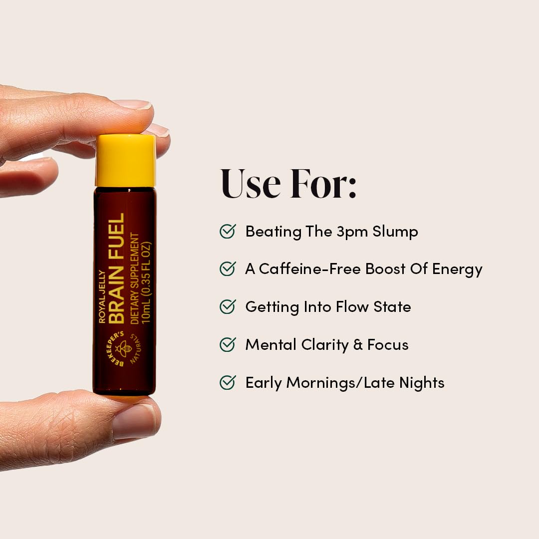 BEEKEEPER'S NATURALS B.LXR Brain Fuel - Memory, Focus and Clarity Liquid Formula, Supports Productivity Royal Jelly, Ginkgo Biloba, Bacopa Monnieri Keto Friendly, Gluten & Caffeine-Free, (6 ct)