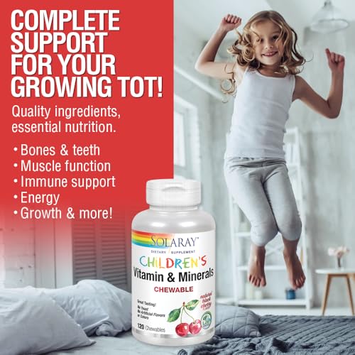 SOLARAY Childrens Vitamins & Minerals Complete Multivitamin for Kids Great Black Cherry Flavor (076280047974) (120 Chews, 60 Serv)