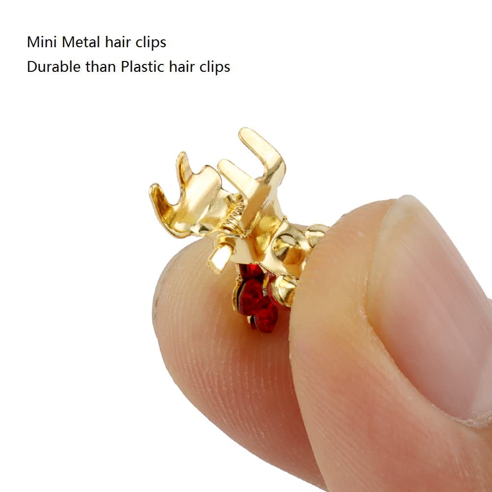 Small Hair Clips Mini Hair Claw Clips No-Slip Grip Jaw Clips Glitter Teeth Clips Rhinestone Hair Clips Metal Clamps Mix Colored Flower Hair Accessories for Girls Women (Gold-13Colors)