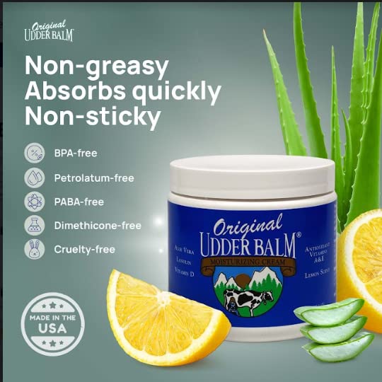 Original Udder Balm (NOT Cream or Lotion Body Moisturizing and Soothing for Dry, Cracked, Flaky, Rough Skin, 16 oz Jar, Lemon Scent