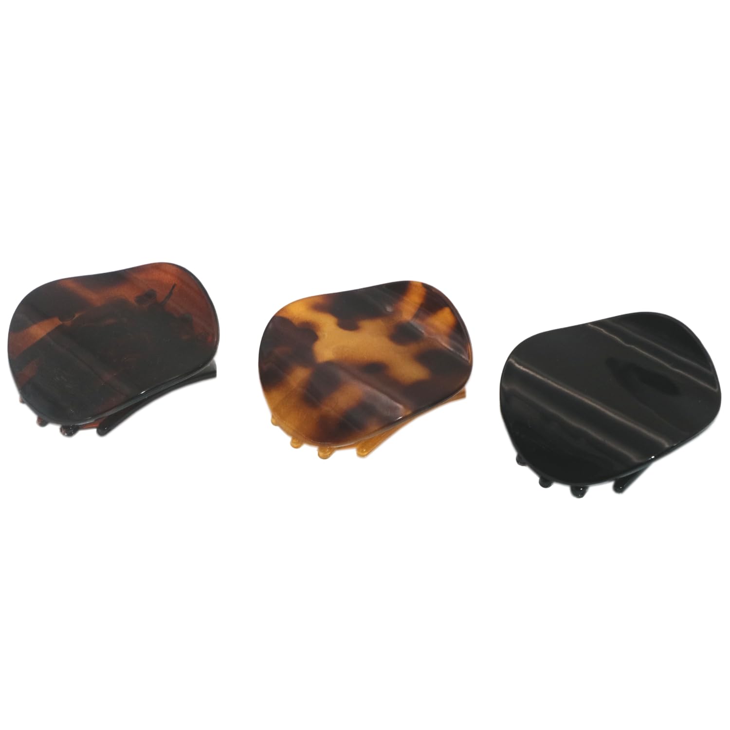 Parcelona French Onde Tortoise Shell Black and Savana Small 2ââ‚¬Â Celluloid Set of 3 Round Side Slide In Secure Grip Hair Claw for Women and Girls