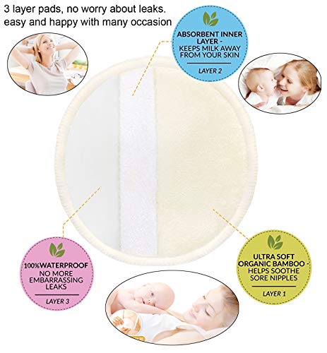 PINOWU Reusable Nursing Pads (10 Pack) for Breastfeeding Moms - 4.7 inch Washable Breastfeeding Nipple Pad for Maternity with Laundry Bag White