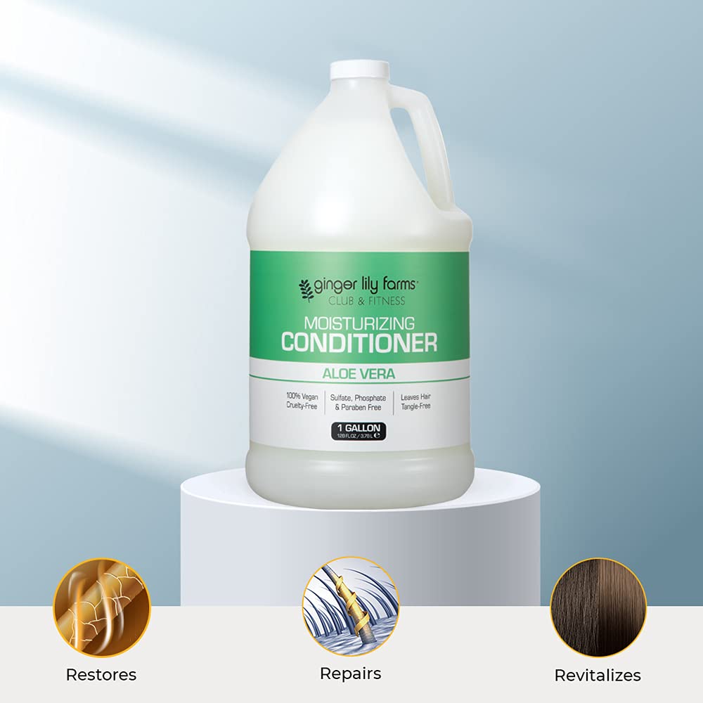 Ginger Lily Farms Club & Fitness Aloe Vera Moisturizing Conditioner, 100% Vegan, Paraben, Sulfate, Phosphate, Gluten & Cruelty-Free, 1 Gallon