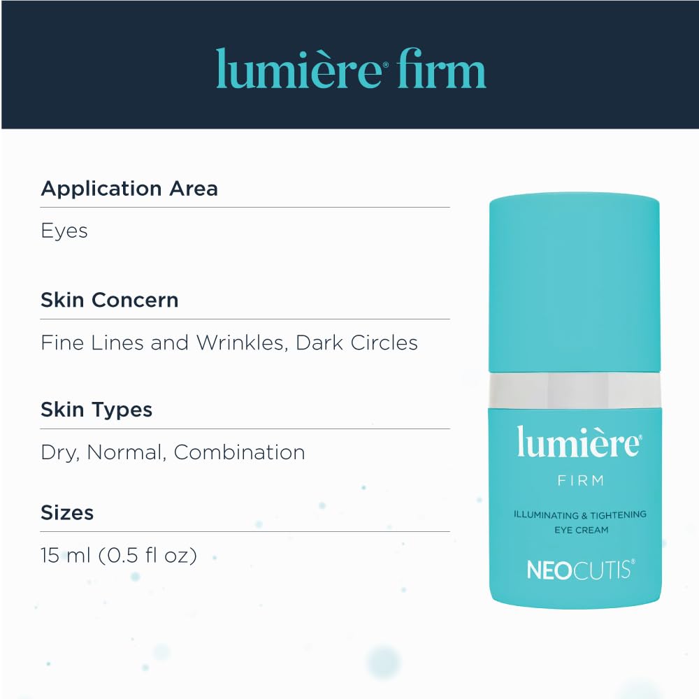 Neocutis Lumiere Firm - Illuminating and Tightening, Anti-Aging Eye Cream - Brighten, Hydrate, and Soothe - for Dark Circles, Puffiness, and Wrinkle Prevention - Travel-Friendly - 15 ml/0.5 fl oz.