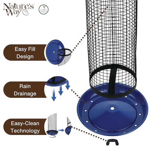 Nature's Way Cobalt Metal Mesh Mixed Seed and Peanut Bird Feeder for Wild Birds and Outdoor Décor, 2 Quart Capacity, Easy to Clean and Fill with Easy-Cling Mesh, Blue