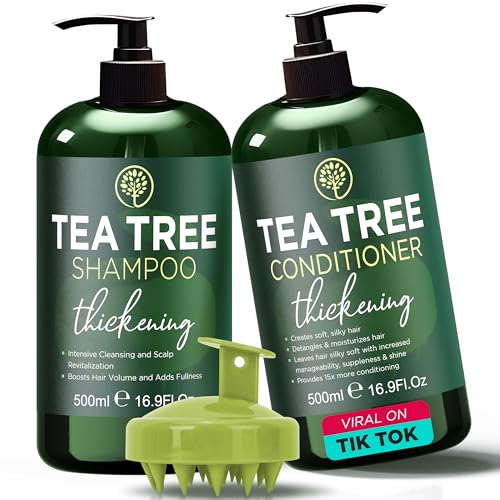 Tea Tree Shampoo & Conditioner Set | Thinning Hair Loss Treatments for Men and Women | Soothes Itchy Scalp & Dandruff | Boosts Hair Growth & Reduces Hair Loss | Sulfate & Paraben Free