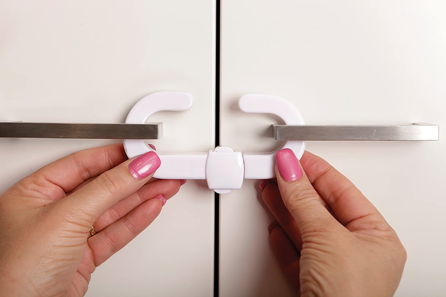 Dreambaby Secure -A-Lock - Child Proof Sliding Safety Locks - Suitable for Mushroom Knobs & D-Shaped Cabinet Door Handles - White - Model L712