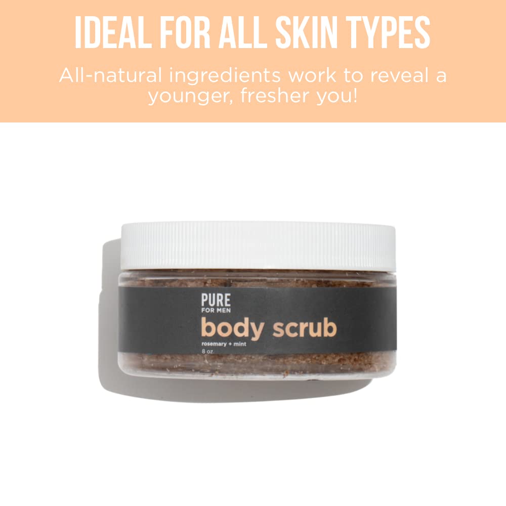 Pure for Men's Exfoliating Face & Body Scrub | Gentle & Natural Cleanser, Removes Dead Skin Cells & Leaves Skin Smooth | Lemon and Spearmint | 8 oz.