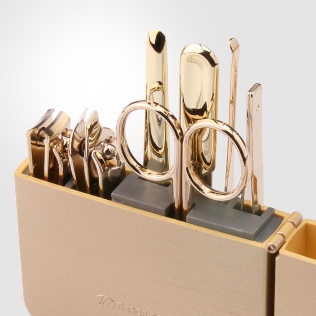 Three Seven 777 Premium Manicure Pedicure Grooming Kit Set, (Total 7 PCS, Model: TS-4112C), Personal Nail care, Stainless steel - Made in Korea (Gold)