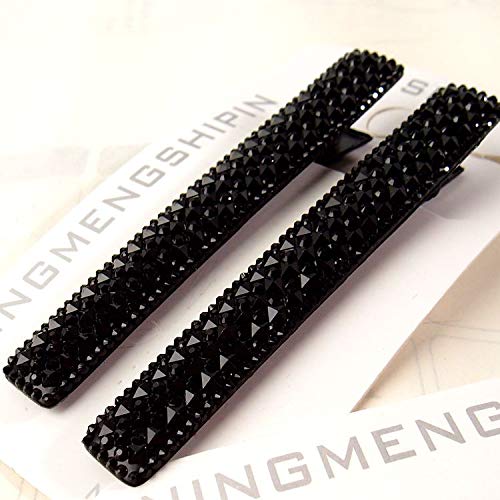 Black Crystal Metal Alligator Clips Duckbill Clips Hair Clips Rhinestone Stylish Hair Barrettes with Teeth Hair Pins Bobby Pin Hair Slide for Women Girl Hair Jewelry Accessories (Rectangle)