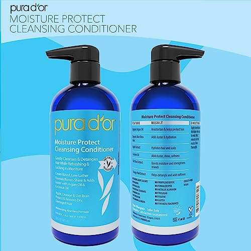 PURA D’OR Moisture Protect Cleansing Conditioner (16oz) Detangles & Restores Hair with Argan Oil, Lavender, No Sulfate, All Hair Types, Men & Women (Packaging may vary)