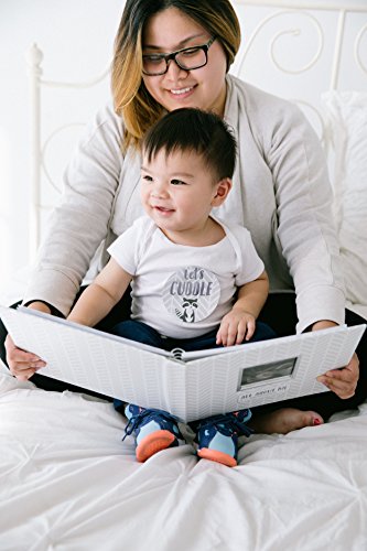 Pearhead Herringbone Baby Memory Book with Included Baby Belly Stickers, Modern Baby Keepsake Journal With Monthly Milestone Stickers, 5 Year Baby Book, Gender-Neutral Gift For New And Expecting Moms