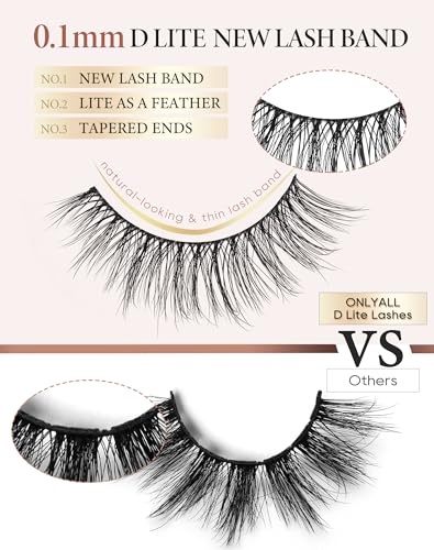 Onlyall Natural Lashes Wispy Lashes Natural Look False Eyelashes Natural Flared Eyelashes False Eye Lashes Soft Fluffy Lashes 7 Pairs D-K06, Black