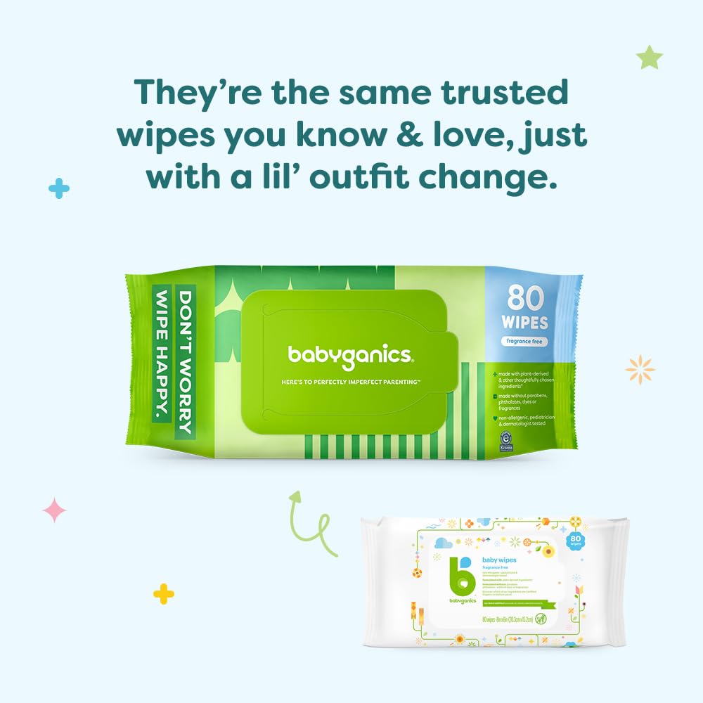 Baby Wipes, Babyganics Unscented Diaper Wipes, 240 Count, (3 Packs of 80), Non-Allergenic and formulated with Plant Derived Ingredients