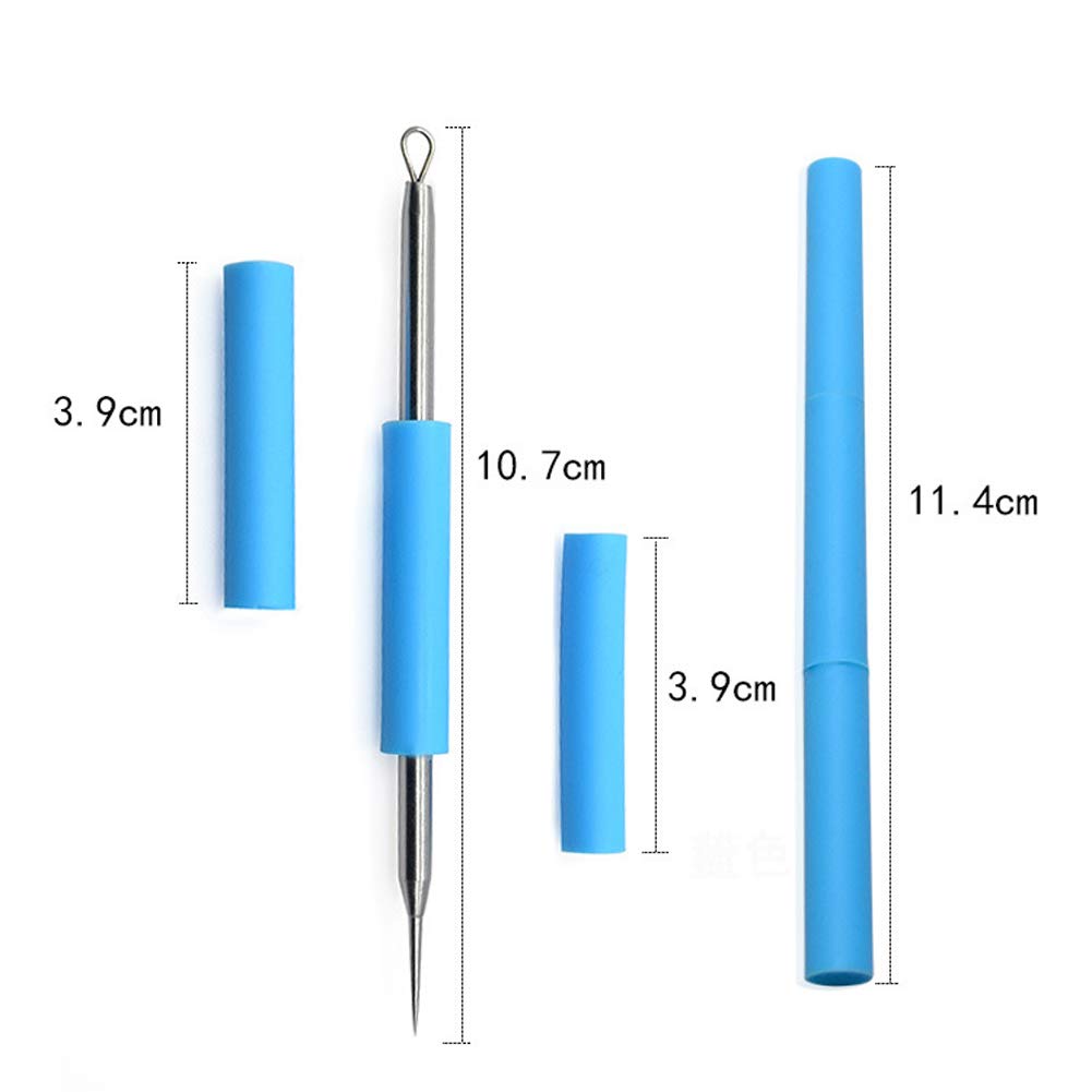 2pcs Stainless Steel Acne Removal Needle with Pink and Blue Silicon Tube Loop Blackhead Extractor Comedone Extractor Blackhead and Whitehead Remover Tools 2 in 1