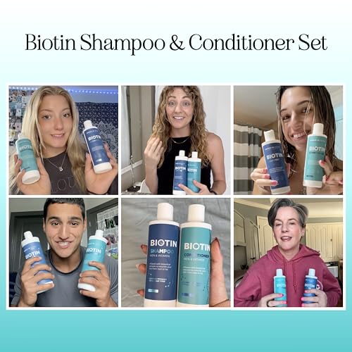 Volumizing Biotin Shampoo and Conditioner Set - Sulfate Free Shampoo and Conditioner for Dry Damaged Hair Care - Thinning Hair Shampoo and Conditioner with Nourishing Biotin and Rosemary Oil (8oz)