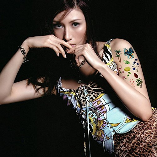 Leoars 6 Sheets Large Waterproof Temporary Tattoo Sticker Leaves Flowers Peacock Pattern Tattoo Water Transfer Body Art Fake Tattoo for Women Men Teens