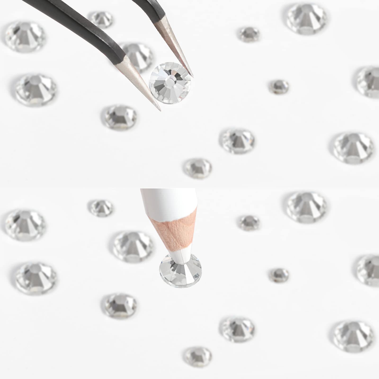 Beadsland Rhinestones for Makeup,8 Sizes 2500pcs Crystal Flatback Rhinestones Face Gems for Nails Crafts with Tweezers and Wax Pencil,Clear,SS4-SS30