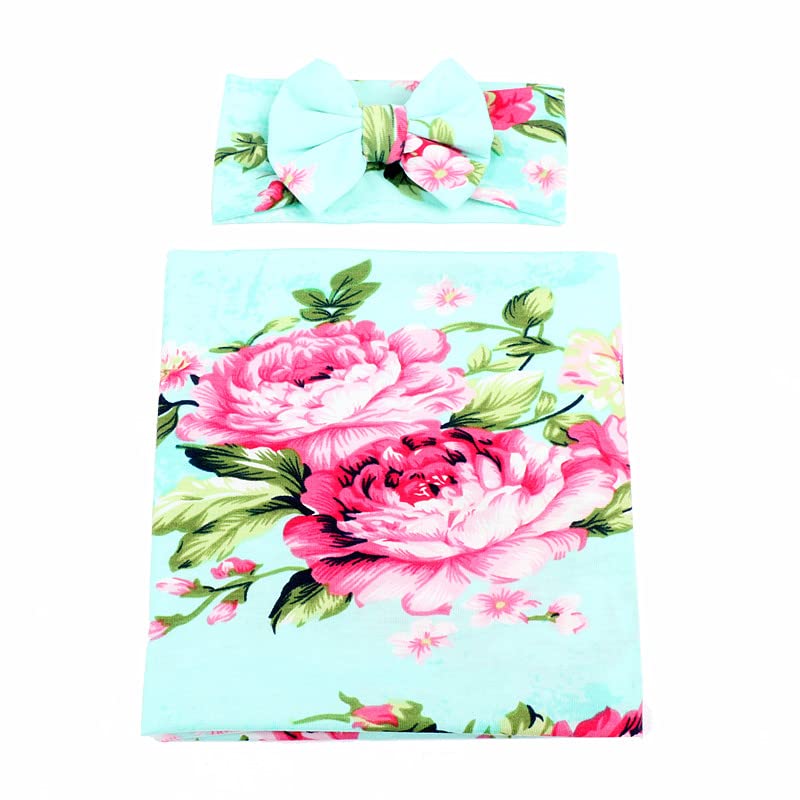 Galabloomer Receiving Blanket Headband Set Flower Print Baby Swaddle Blankets