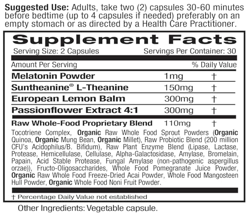 Emerald Labs Sleep Health - Sleep Support Supplement with Suntheanine L-Theanine, Melatonin, European Lemon Balm & Passionflower - Gluten Free, Vegan - 60 Vegetable Capsules (Up to 30-Day Supply)