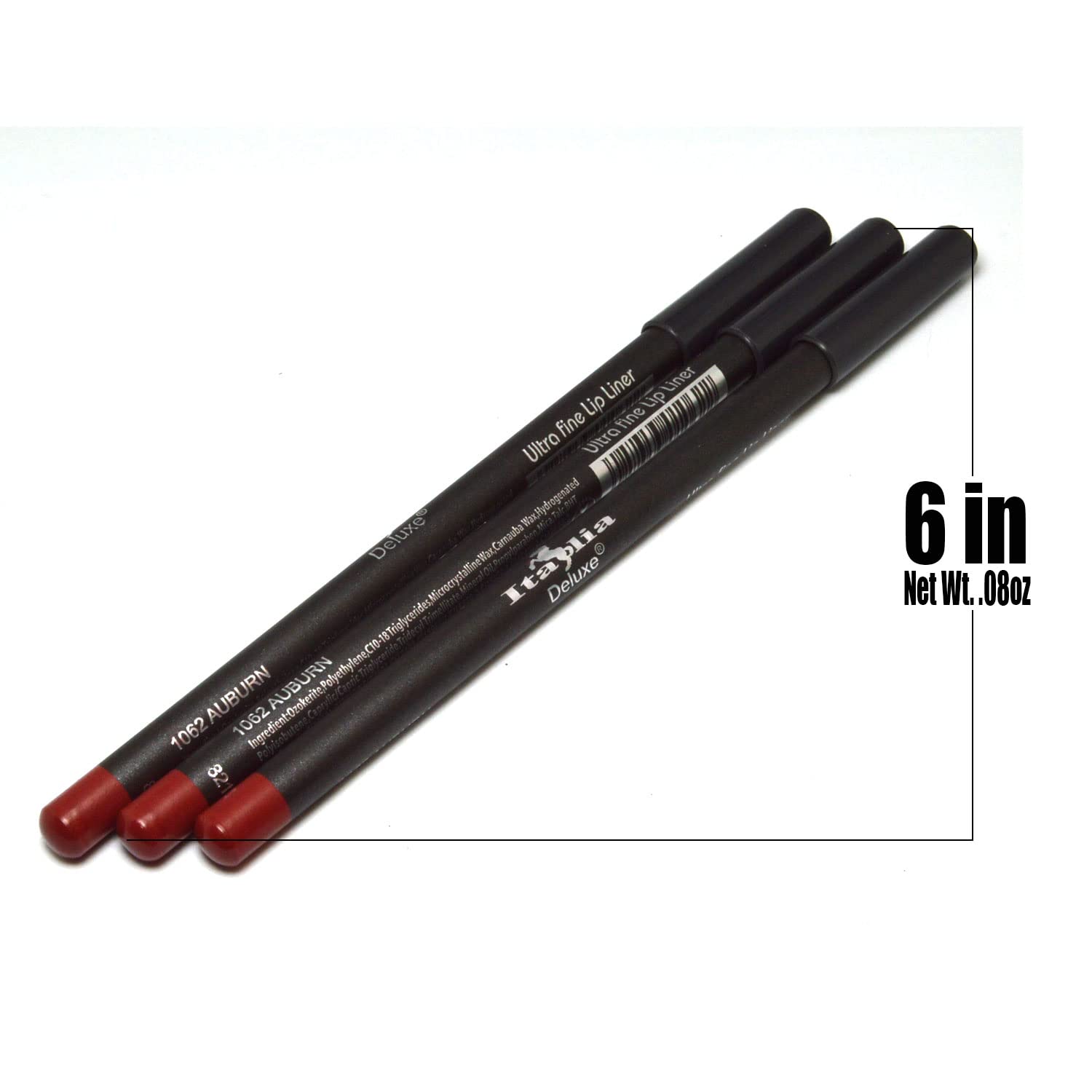 3 Pcs x Italia Deluxe [ 1062 Aubrun ] Ultra Fine Lip liner Pencil Lipliner Set + Free Zipper Bag