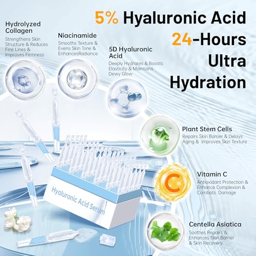 5% Hyaluronic Acid Serum Ultra-Hydrating Vials with Niacinamide,Collagen Stem Cell,Wake Nature Perfection|AntiAging|Deep Hydration|CellActivation-1.5ml*30Pcs Ultra Hyaluronic Acid Serum for Face