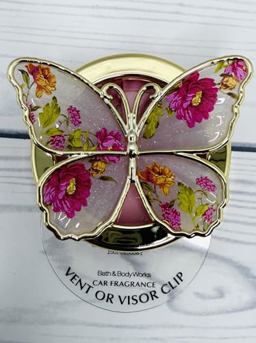 Bath and Body Works Pink Flowers with Gold Garden Butterfly Car Visor Fragrance Holder Easy To Open